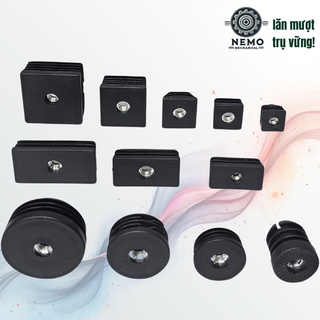 Nắp Chụp Thép Hộp Có Ren – Giải Pháp Lắp Chân Tăng Chỉnh & Bánh Xe Không Cần Hàn (M6, M8, M10)